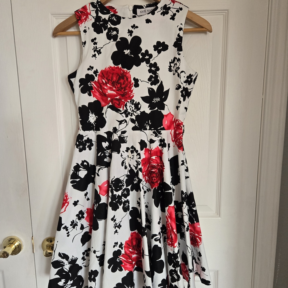 KatRed and Black Floral Midi Dress